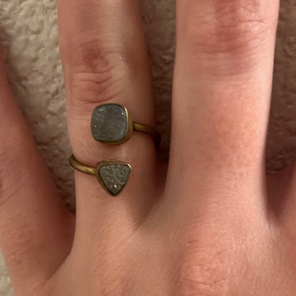 Gold and Grey Stone Adjustable Ring